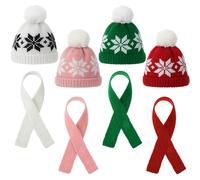 Geyoga 8 Pcs Christmas Mini Knit Doll Hats and Scarf Small Santa Hat Christmas Knit Decoration Winter Wine Bottle Decor for Xmas Ornaments DIY Art Craft(Red, Green, White, Pink,Snowflake)