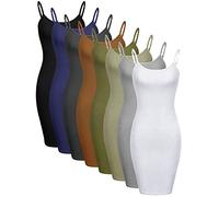 Geyoga 8 Pcs Full Slip for Women Under Dress Mini Dress Adjustable Spaghetti Strap Cami Dress Shapewear Undergarment, Black, Navy, Light Gray, White, Chocolate, Dark Army Green, Dark Gray, Olive