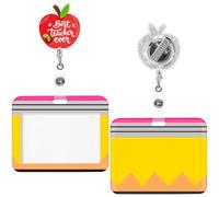 Geyoga Back to School Teacher Gifts Set Horizontal Badge Holders with Retractable Apple Badge Reel Teacher ID Card Holder Pass Name Tag Clip for Office School Library Nurse Doctor Accessories