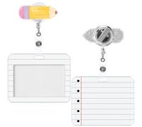 Geyoga Back to School Teacher Gifts Set Horizontal Badge Holders with Retractable Pencil Badge Reel Teacher ID Card Holder Pass Name Tag Clip for Office School Library Restroom Supplies