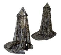 Geyoga Black Celestial Witch Costume Halloween Wedding Tulle Cape Hooded Elf Cloak Gothic Costume for Cosplay, Black, 55 inches in the front and about 90 inches at the back