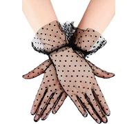 Geyoga Black Lace Gloves Women Short Lace Gloves Elegant Mesh Dot Gloves for Ladies Bridal Wedding Tea Party Costume(Black)