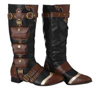 Geyoga Caribbean Pirate Costume Boots Halloween Renaissance Medieval Leather Long Boots Steampunk Shoes Footwear for Men Riding Cosplay, Brown, M