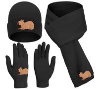 Geyoga Cat/bee/capybara Winter Beanie Hat Scarf Gloves Set Knit Fleece Warmer Bulk Animal Lover Gifts for Christmas Women Men, Black, about 7.87 x 7.87 inches
