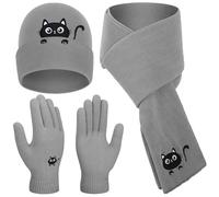 Geyoga Cat Winter Beanie Hat Scarf Gloves Set Knit Fleece Warmer Bulk Cat Lover Christmas Gifts for Women Men, Grey, about 7.87 x 7.87 inches
