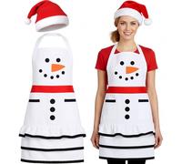 Geyoga Christmas Apron with Pockets and Hat Santa Elf Gingerbread Man Snowman Aprons for Holiday Kitchen Cooking Baking Accessories (Snowman)
