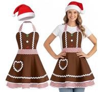 Geyoga Christmas Apron with Pockets and Hat Santa Elf Gingerbread Man Snowman Aprons for Holiday Kitchen Cooking Baking Accessories(Gingerbread Man)