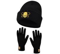 Geyoga Dachshund Sausage Dog Gifts for Women Hat and Gloves Set Warm Embroidered Beanie Winter Hat and Thickened Fleece Gloves Walks Gift Ideas(Black,Bee)