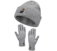 Geyoga Dachshund Sausage Dog Gifts for Women Hat and Gloves Set Warm Embroidered Beanie Winter Hat and Thickened Fleece Gloves Walks Gift Ideas(Gray,Cat)