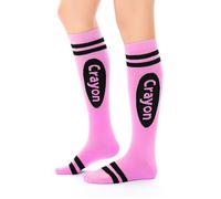 Geyoga Funny Crayon Socks for Women Crayon Knee High Socks Novelty Stocking Stuffers Rainbow Pencil Stockings, Pink, One size