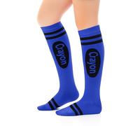 Geyoga Funny Crayon Socks for Women Crayon Knee High Socks Novelty Stocking Stuffers Rainbow Pencil Stockings, Dark Blue, One size