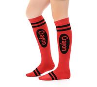 Geyoga Funny Crayon Socks for Women Crayon Knee High Socks Novelty Stocking Stuffers Rainbow Pencil Stockings, Red, One size