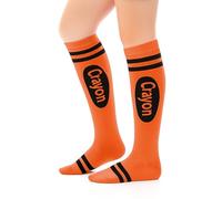 Geyoga Halloween Costume Crayon Socks Funny Rainbow Pencil Socks Striped Crayon Knee High Stockings for Women, Orange, One size