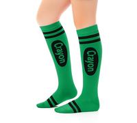Geyoga Halloween Costume Crayon Socks Funny Rainbow Pencil Socks Striped Crayon Knee High Stockings for Women, Green, One size