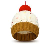 Geyoga Winter Cupcake Hats Women Adults Knitted Cupcake Beanie Cap Crochet Hat Christmas Halloween Cupcake Costume Cap, Vanilla, 20.47-22.83 inches/ 52-58 cm