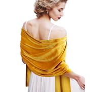 Geyoga Women Velvet Scarfs Shawls and Wraps for Evening Dresses Wedding Shawl Wraps Bridal Scarve, Gold, One Size