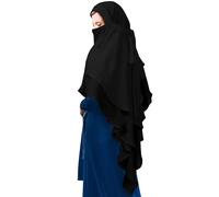 Geyoga Women's Muslim Prayer Hijab 2 Layers Islamic Hijab Cover Soft Lightweight Breathable Hijab Long Scarf, Black, Medium