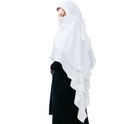 Geyoga Women's Muslim Prayer Hijab 2 Layers Islamic Hijab Cover Soft Lightweight Breathable Hijab Long Scarf, White, Medium