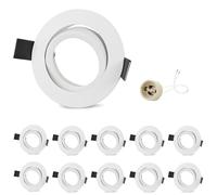 GeyouLux 10 x GU10 Adjustable Recessed Spotlights Aluminium White, Spotlights Mounting Frame with GU10 Socket, Round Recessed Ceiling Spotlight Bracket for LED or Halogens, Mounting Hole Diameter 75