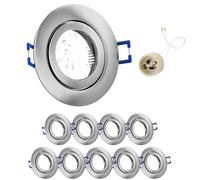 GeyouLux 10 x LED Recessed Spotlights 230 V IP44 Frame with GU10 Socket Nickel Aluminium Ceiling Spotlights Round Flat Round Bathroom Recessed Frame Spotlights 68 mm for Outdoor Indoor Use