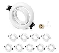 GeyouLux 10x GU10 Downlight Frame White, 45° Adjustable Iron Recessed Spotlight Bezel, 68-75mm Cut Out, Ø87mm Slim, 230V GU10 Ceramic Holder, IP20 Indoor, Bulbs Not Included