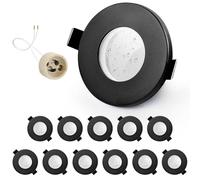 GeyouLux 12 x IP65 Recessed LED Spotlight Frame with GU10 Socket, Black Iron Ceiling Spotlights, Flat Round Bathroom Spotlight Recessed Frame 68 mm for Outdoor and Indoor Use