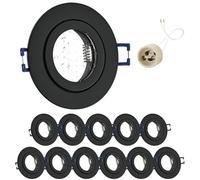 GeyouLux 12 x LED Recessed Spotlights 230 V IP44 Frame with GU10 Socket Black Aluminium Ceiling Spotlights Round Flat Round Bathroom Recessed Frame 68 mm for Outdoor Indoor Use
