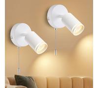 GeyouLux 2 Pieces Wall Light with Switch - GU10 Wall Lamp with Pull Switch Indoor White LED Wall Spotlight - Vintage Wall Spot Rotatable 350° for Living Room Bedroom Office Without Bulb