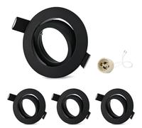 GeyouLux 4 x GU10 Adjustable Recessed Spotlights Aluminium Black, Spotlights Mounting Frame with GU10 Socket, Round Recessed Ceiling Spotlight Bracket for LED or Halogens, Mounting Hole Diameter 75