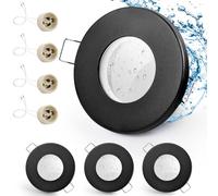 GeyouLux 4 x IP65 Recessed LED Spotlight Frame with GU10 Socket, Black Iron Ceiling Spotlights, Flat Round Bathroom Spotlight Recessed Frame 68 mm for Outdoor Indoor