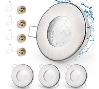 GeyouLux 4 x IP65 Recessed LED Spotlight Frame with GU10 Socket, Brushed Nickel Iron Ceiling Spotlights, Flat Round Bathroom Spotlight Recessed Frame 68 mm for Outdoor and Indoor Use