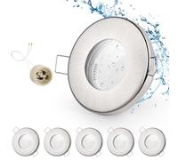 GeyouLux 6 x IP65 Recessed LED Spotlight Frame with GU10 Socket, Brushed Nickel Iron Ceiling Spotlights, Flat Round Bathroom Spotlight Recessed Frame 68 mm for Outdoor and Indoor Use