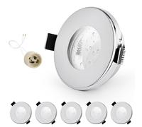 GeyouLux 6 x IP65 Recessed LED Spotlight Frame with GU10 Socket, Chrom Iron Ceiling Spotlights, Flat Round Bathroom Spotlight Recessed Frame 68 mm for Outdoor and Indoor Use