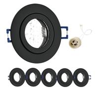 GeyouLux 6 x LED Recessed Spotlights 230 V IP44 Frame with GU10 Socket Black Aluminium Ceiling Spotlights Round Flat Round Bathroom Recessed Frame Spotlights 68 mm for Outdoor Indoor Use