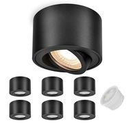 GeyouLux 6 x LED Surface-Mounted Spotlights, Black, Extra Flat & 38° Swivelling, Diameter 80 x 50 mm, Surface-Mounted Ceiling Light, 5 W, 4000 K, 230 V Module, Ceiling Spotlight, Surface-Mounted