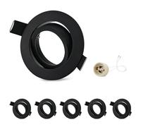 GeyouLux 6x GU10 Adjustable Recessed Spotlights Aluminium Black, Spotlights Mounting Frame with GU10 Socket, Round Recessed Ceiling Spotlight Bracket for LED or Halogens, Mounting Hole Diameter 75 mm