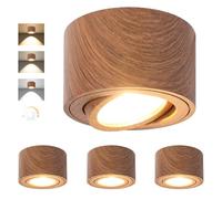 GeyouLux Dimmable Adjustable LED Surface Mount Spotlight, 5W Ceiling Spots, Ø80x50mm 3000K/4000K/6500K 30° Rotation Bathroom Spot, Dark Wood Aluminum Round Adjustable LED Ceiling Spotlight, 4 pieces