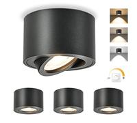 GeyouLux Dimmable LED Adjustable Projection Spotlight, 5 W Ceiling Spotlights, Diameter 80 x 50 mm, 3000 K/4000 K/6500 K, 30° Rotation Bathroom Spotlight, Aluminium Round Black Ceiling Spotlight LED