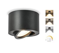 GeyouLux Dimmable LED Adjustable Projection Spotlight, 5 W Ceiling Spotlights, Diameter 80 x 50 mm, 3000 K/4000 K/6500 K, 30° Rotation Bathroom Spotlight, Aluminium Round Black Ceiling Spotlight LED