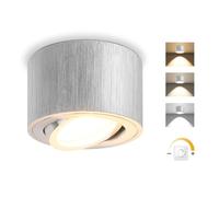 GeyouLux Dimmable LED Surface-Mounted Adjustable Spotlight, 5W Ceiling Spots, Ø80x50mm 3000K/4000K/6500K 30° Rotation Bathroom Spot, Round Brushed Aluminium LED Ceiling Spot, 1 piece