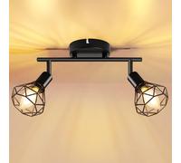 GeyouLux Kitchen Black Spot Light Ceiling, 2 Way Industrial Adjustable Spotlights Adjustable 350° Ceiling Lights Wire Cage with E14 Base(No Bulb), Light Fittings for Kitchen Living Room Hallway