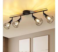 GeyouLux Kitchen Black Spot Light Ceiling, 4 Way Industrial Adjustable Spotlights Adjustable 350° Ceiling Lights Wire Cage with E14 Base(No Bulb), Light Fittings for Kitchen Hallway Living Room