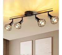 GeyouLux Kitchen Black Spot Light Ceiling, 4 Way Industrial Adjustable Spotlights Adjustable 350° Ceiling Lights Wire Cage with E14 Base(No Bulb), Light Fittings for Kitchen Living Room Hallway