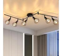 GeyouLux Kitchen Black Spot Light Ceiling, 6 Way Industrial Adjustable Spotlights Adjustable 350° Ceiling Lights Wire Cage with E14 Base(No Bulb), Light Fittings for Kitchen Living Room Hallway