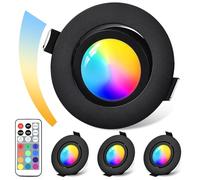 GeyouLux LED Recessed Downlights RGB, IP44 Aluminum LED Spot 230V 68mm, 5W 3CCT Led Dimmable Spotlight, 120° + 45° Rotation Black Ceiling Spotlights with IR Remote Controller for Bathroom, 4 Set