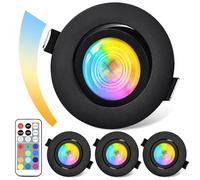 GeyouLux LED Recessed Downlights RGB, IP44 Aluminum LED Spot 230V 68mm, 5W 3CCT Led Dimmable Spotlight, 38° + 45° Rotation Black Ceiling Spotlights with IR Remote Controller for Bathroom, 4 Set