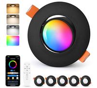 GeyouLux LED Recessed Spotlight RGB Black, Smart LED Spotlights 230V 2700K-6500K Dimmable with App & Remote Control, 68-80mm 5W IP44 Ultra-flat, 45° Rotatable Recessed Lights for Living Room, 6 Pieces
