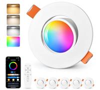 GeyouLux LED Recessed Spotlight RGB, White Smart LED Spotlights 230V 2700K-6500K Dimmable with App & Remote Control, 68-80mm 5W IP44 Ultra-flat, 45° Rotatable Recessed Lights for Living Room, 6 Pieces