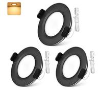GeyouLux LED Recessed Spotlights 12V-24V, 3W 300LM, 3000K Warm White IP44 LED Spot Dimmable Recessed Lights 58-62mm Hole Size Downlight for Caravans, Kitchens, Wardrobes, Aluminum, Black, Set of 3