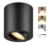 GeyouLux LED Surface Mounted Spotlight Black Dimmable, Ø80x84mm Round Ceiling Spot, 30° Adjustable, incl. 5W 500LM LED Module 230V, 3CCT 3000K/4000K/6500K, 1 Pack